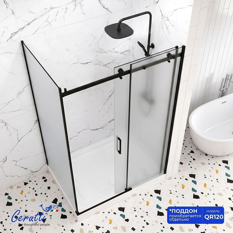 Душевой уголок Ceruttispa Чезас (Ceza's) 120х90 CEZA’S120BF R 12179 профиль Черный матовый стекло матовое