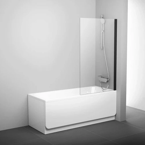 Шторка на ванну Ravak Pivot PVS1-80 79840300Z1 профиль Черный стекло Transparent