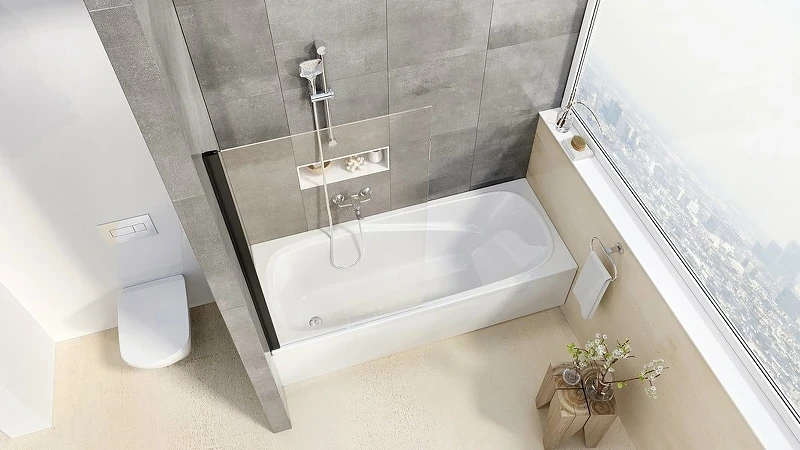 Шторка на ванну Ravak Pivot PVS1-80 79840300Z1 профиль Черный стекло Transparent
