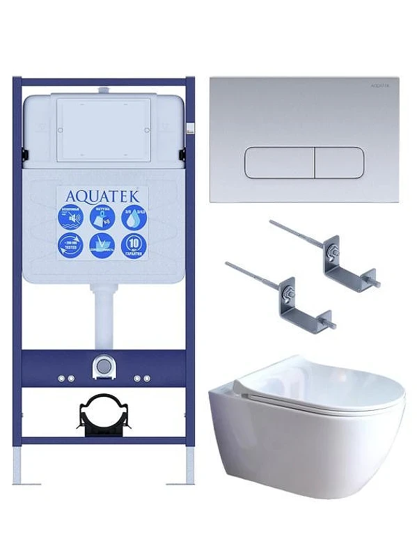 Комплект унитаза с инсталляцией Aquatek Set Aquatek Поларис-01-014 4в1 цвет Белый с сиденьем Микролифт и клавишей смыва цвет Хром матовый