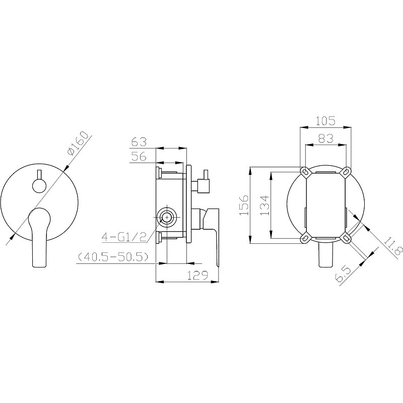 Смеситель для душа ESKO Singapore Black SB 83-2 Черный матовый латунь встраиваемый
