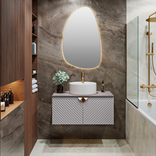 Тумба под раковину Runo Андорра 85 00-00002017 подвесная Кашемир серый Дуб какао МДФ / ЛДСП