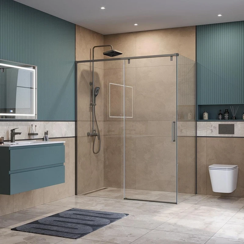 Душевой уголок BelBagno Soft Close-1 160x80 SOFT_CLOSE-1-AH-1-160/80-C-GM профиль Оружейная сталь стекло прозрачное
