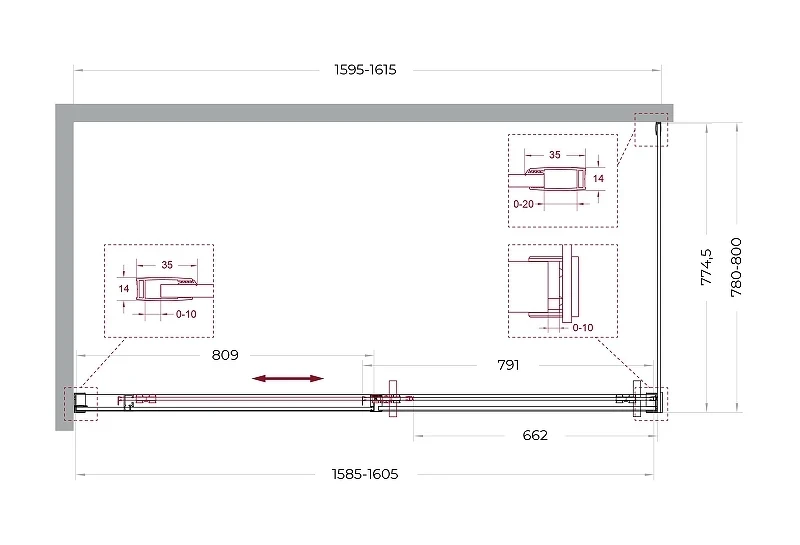 Душевой уголок BelBagno Soft Close-1 160x80 SOFT_CLOSE-1-AH-1-160/80-C-GM профиль Оружейная сталь стекло прозрачное