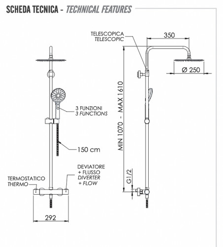Душевая система Remer Elegance EQ32A8MPUFM25G с термостатом цвет Хром