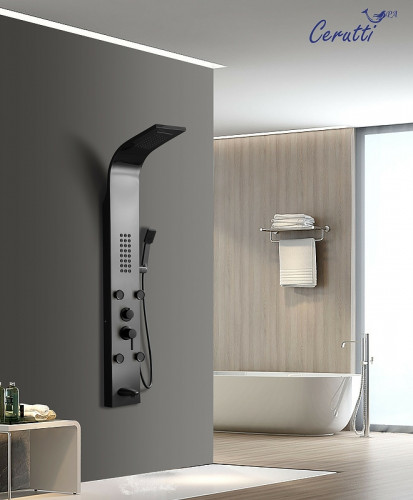 Душевая панель Ceruttispa Victoria BK CT9981 с гидромассажем Черная нержавеющая сталь на стену