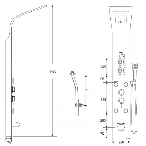 Душевая панель Ceruttispa Victoria BK CT9981 с гидромассажем Черная нержавеющая сталь на стену
