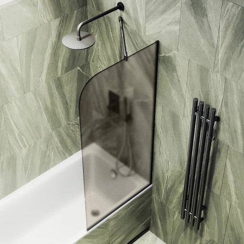 Шторка на ванну Maybah Glass MGV-125-6у 340x1400 в узком профиле Черный стекло бронзовое матовое