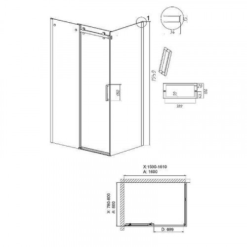 Душевой уголок Grossman Classic 160x80 120.K33.04.1680.42.00 профиль Графит сатин стекло прозрачное