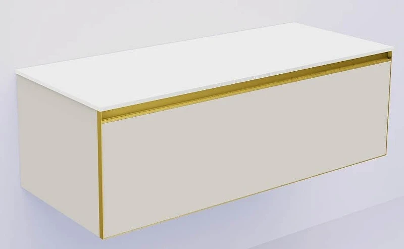 Тумба под раковину Boheme Armadi Art Quatro 1 120 790-M1-120-CM-MG-LED подвесная цвет Кашемир профиль Золото матовое