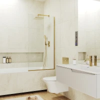 Шторка на ванну Maybah Glass MGV-61-3у 500x1400 в узком профиле Золото стекло прозрачное