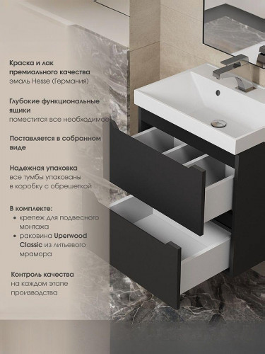 Тумба с раковиной Uperwood Tanos 50 29111020235 подвесная цвет Черный матовый
