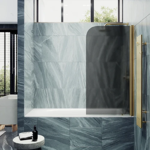 Шторка на ванну Maybah Glass MGV-619-3 700x1400 поворотная на монопетле Золото стекло графитовое матовое