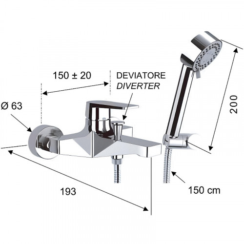 Смеситель для ванны Remer Dream D02 Хром латунь на стену