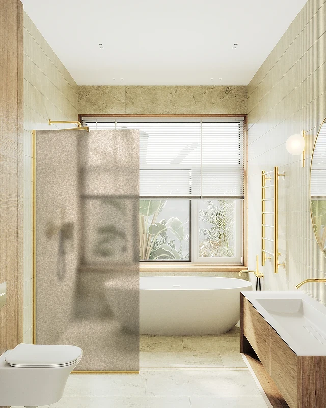 Душевая перегородка Maybah Glass MGD-703-3у 690x1950 в узком профиле Золото стекло бронзовое матовое
