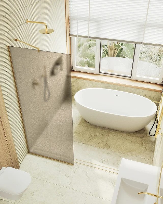 Душевая перегородка Maybah Glass MGD-703-3у 690x1950 в узком профиле Золото стекло бронзовое матовое