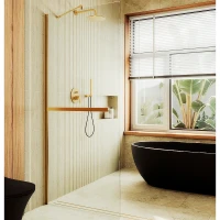 Душевая перегородка Maybah Glass MGD-708-3ш 1090x1950 в широком профиле Золото стекло прозрачное
