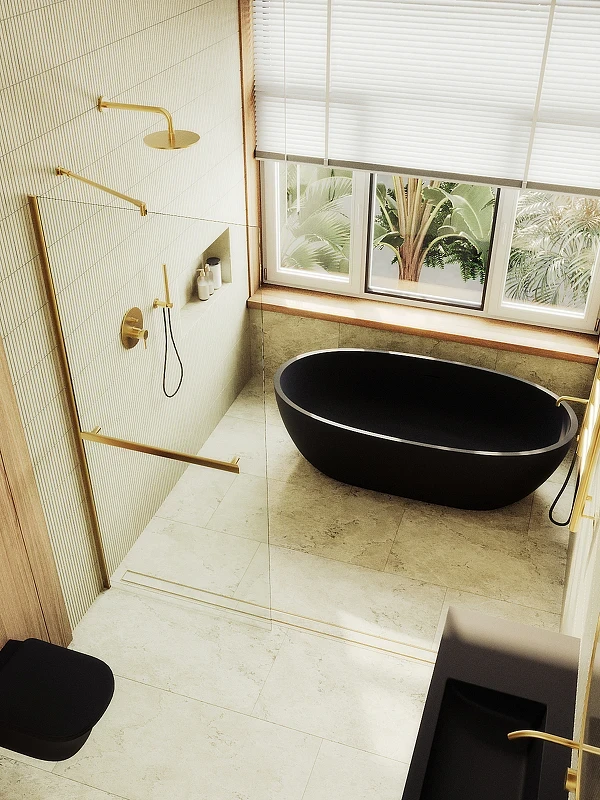 Душевая перегородка Maybah Glass MGD-708-3ш 1090x1950 в широком профиле Золото стекло прозрачное