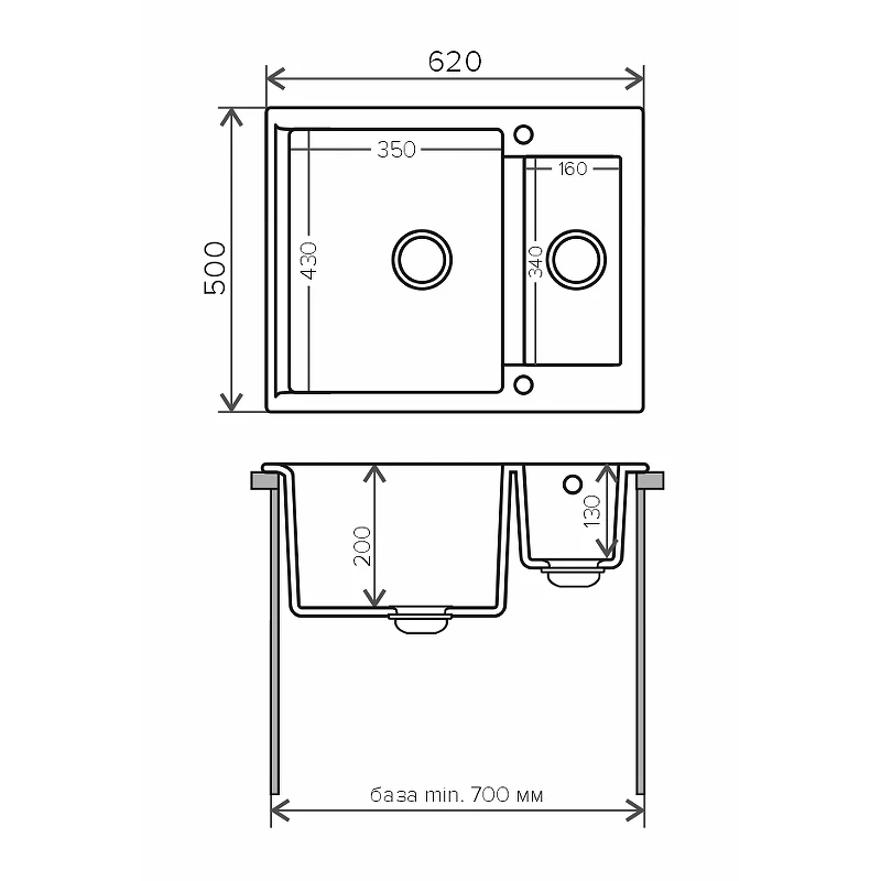 Кухонная мойка Polygran Brig-620 №14 407916 Серая искусственный камень (литьевой мрамор) встраиваемый