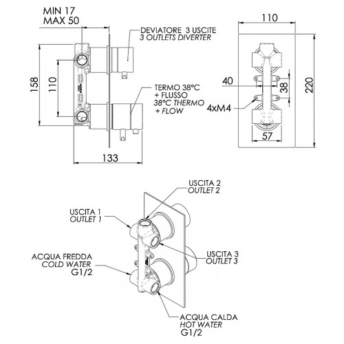 Смеситель для душа Remer Edge EG593BG Золото брашированное латунь встраиваемый