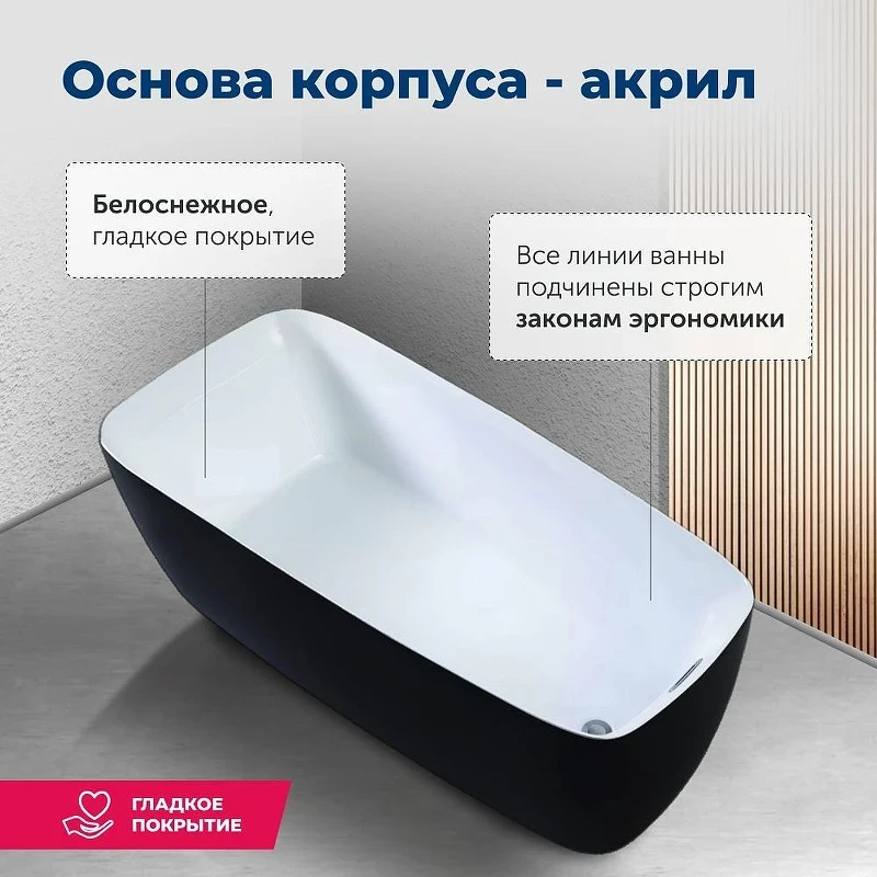 Акриловая ванна Aquanet Family Trend 90778-GW-MB 170x78 292984 цвет Черный матовый Белый