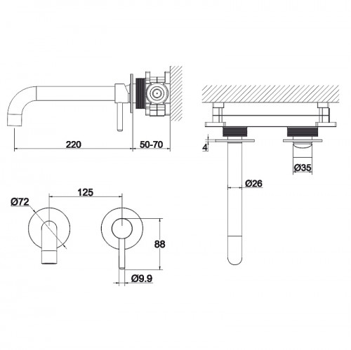 Смеситель для раковины Whitecross Y brushed gold Y1215GLB Брашированное золото латунь встраиваемый