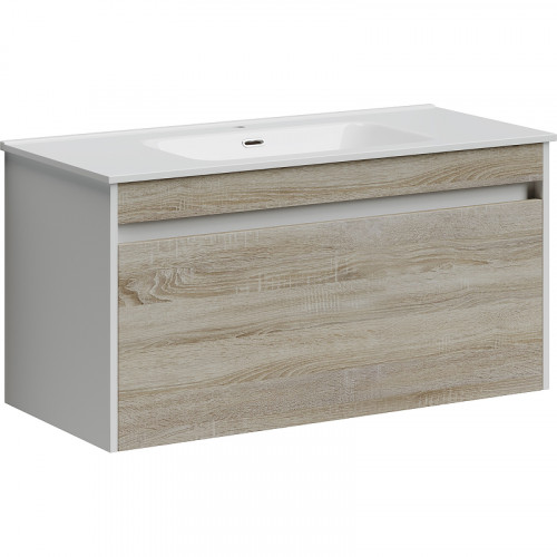 Тумба под раковину Sancos Smart 100 SM100E подвесная Дуб Бардолино Белая МДФ / ЛДСП