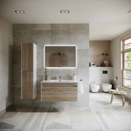 Тумба под раковину Sancos Smart 100 SM100E подвесная Дуб Бардолино Белая МДФ / ЛДСП