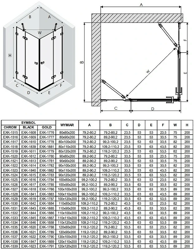 Душевой уголок New Trendy Avexa Black 100x120 EXK-1619 профиль Черный стекло прозрачное