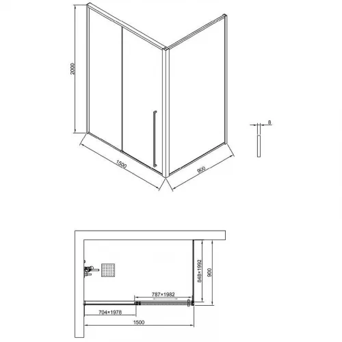 Душевая дверь Timo TDSS-150/03C-8R 1500x2000 T59R раздвижная профиль Черный стекло прозрачное