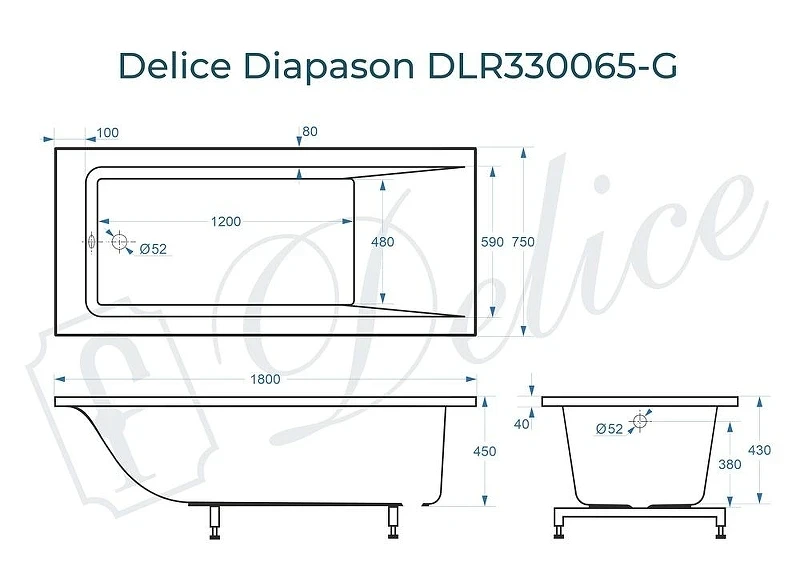 Ванна из искусственного камня Delice Diapason 180х75 DLR330065-G цвет Белый глянцевый