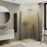 Душевой уголок Maybah Glass MGY-1294-5 900x900x1980 на монопетлях Хром матовый стекло сатиновое