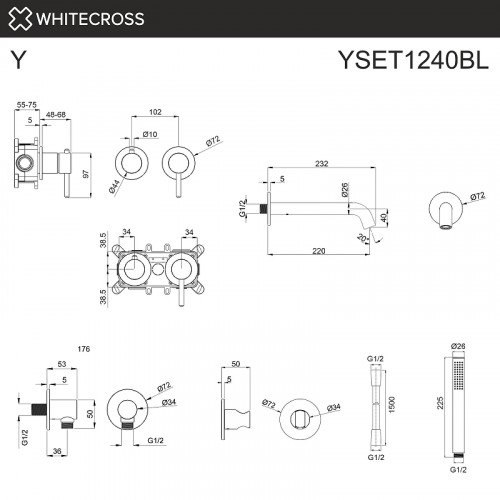 Смеситель для ванны Whitecross Y black YSET1240BL цвет Черный матовый