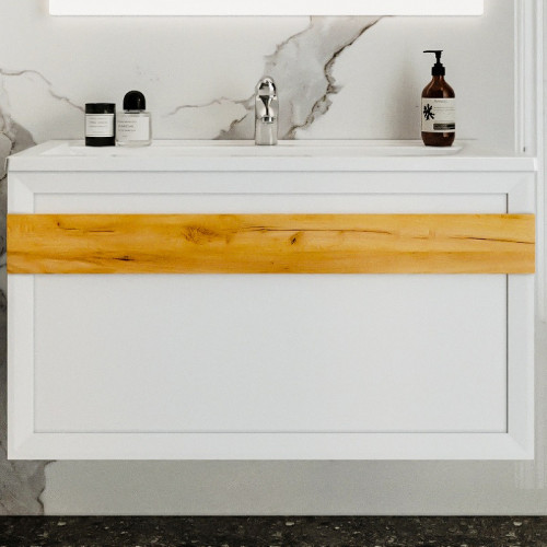 Тумба под раковину Бриклаер Берлин 100 4627125416095 подвесная Белый глянец МДФ / ЛДСП