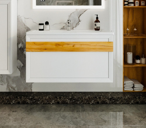 Тумба под раковину Бриклаер Берлин 100 4627125416095 подвесная Белый глянец МДФ / ЛДСП