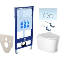 Комплект унитаза с инсталляцией Aquatek Set Aquatek Ника-015 4в1 с сиденьем Микролифт и Белой клавишей смыва фарфор подвесной