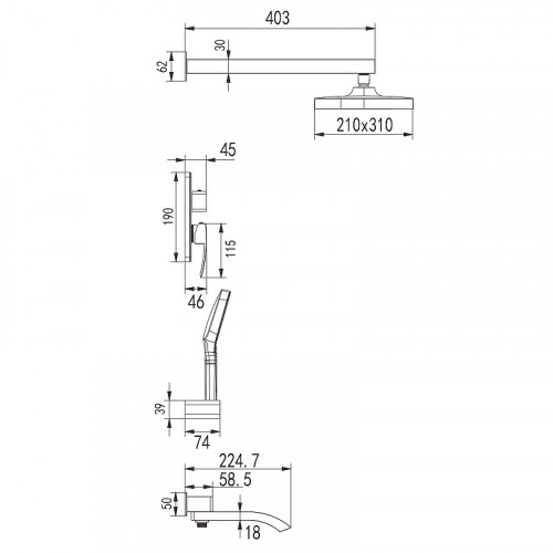 Душевая система Rose R15H R1535H Черная матовая