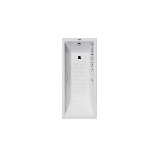 Чугунная ванна Vinsent Veron Square 170x75 VSQ1707545H/VH0012GD-AS цвет Белый с квадратными золотыми ручками и антискользящим покрытием