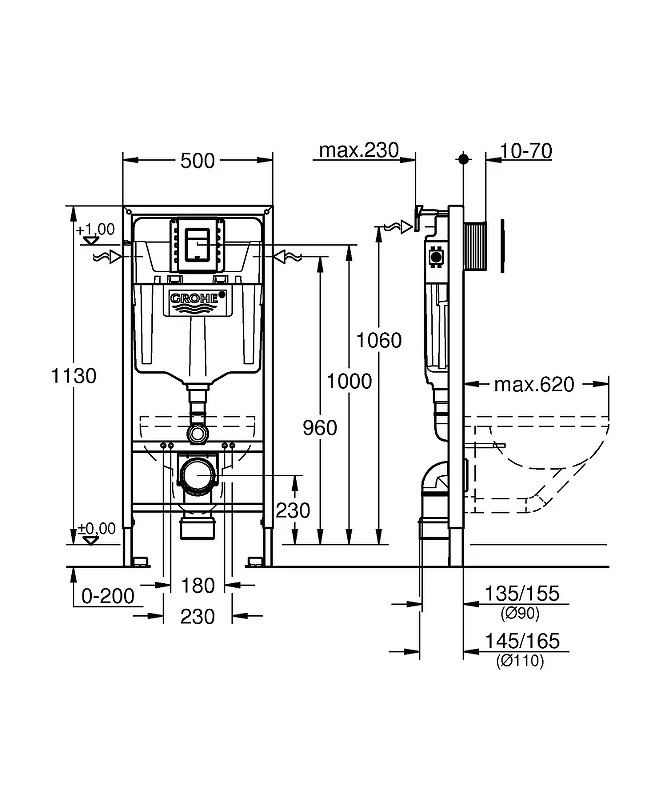 Инсталляция Grohe Solido 38811000 для унитаза с клавишей смыва Хром нержавеющая сталь