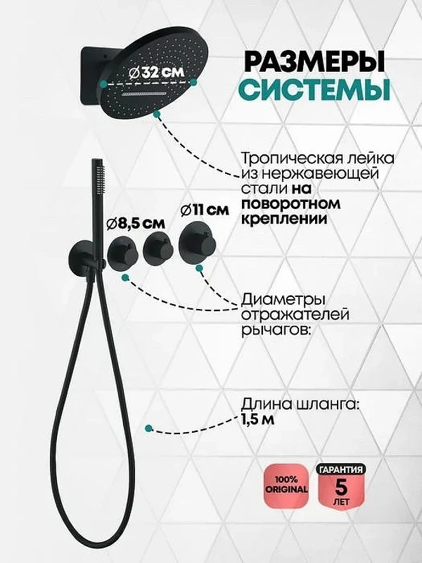 Душевая система Grocenberg GB5020BL с термостатом Черная матовая