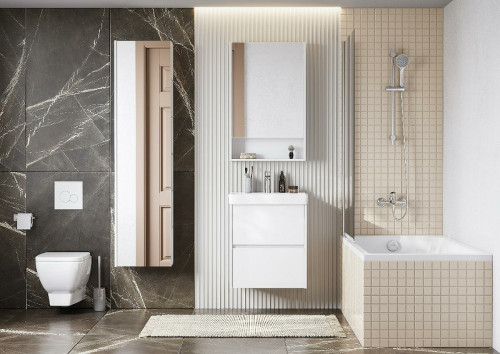 Тумба с раковиной Aquaton Сканди 55 1A2517K0SD010 подвесная Белая МДФ / ЛДСП