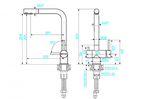 Смеситель для кухни KUCHENSTERN FOKUS-FS 401SS40 цвет Нержавеющая сталь