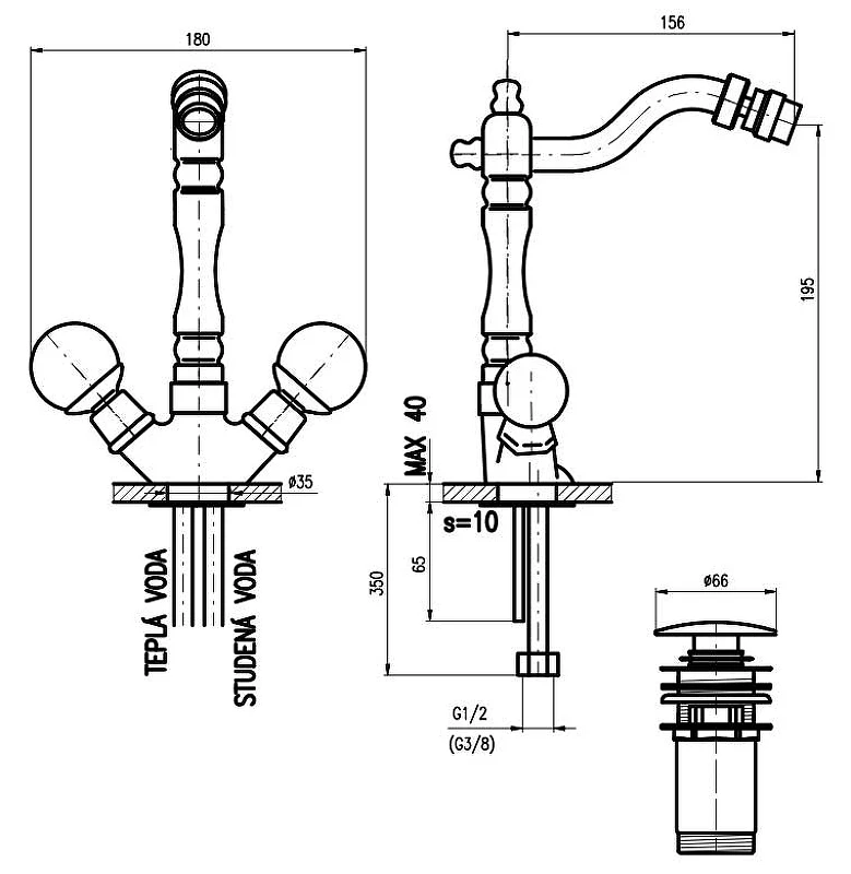Смеситель для биде Rav Slezak Brilliance121.5/9Z Золото латунь