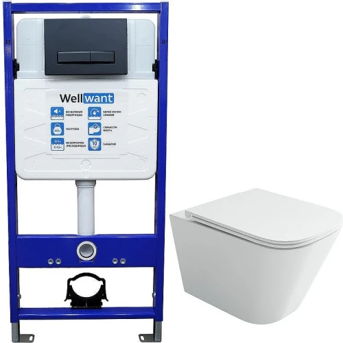 Унитаз с инсталляцией Ceramicanova Union CN4009T + WellWant Standart 50 WWISI111BB с сиденьем Микролифт и Черной матовой клавишей смыва