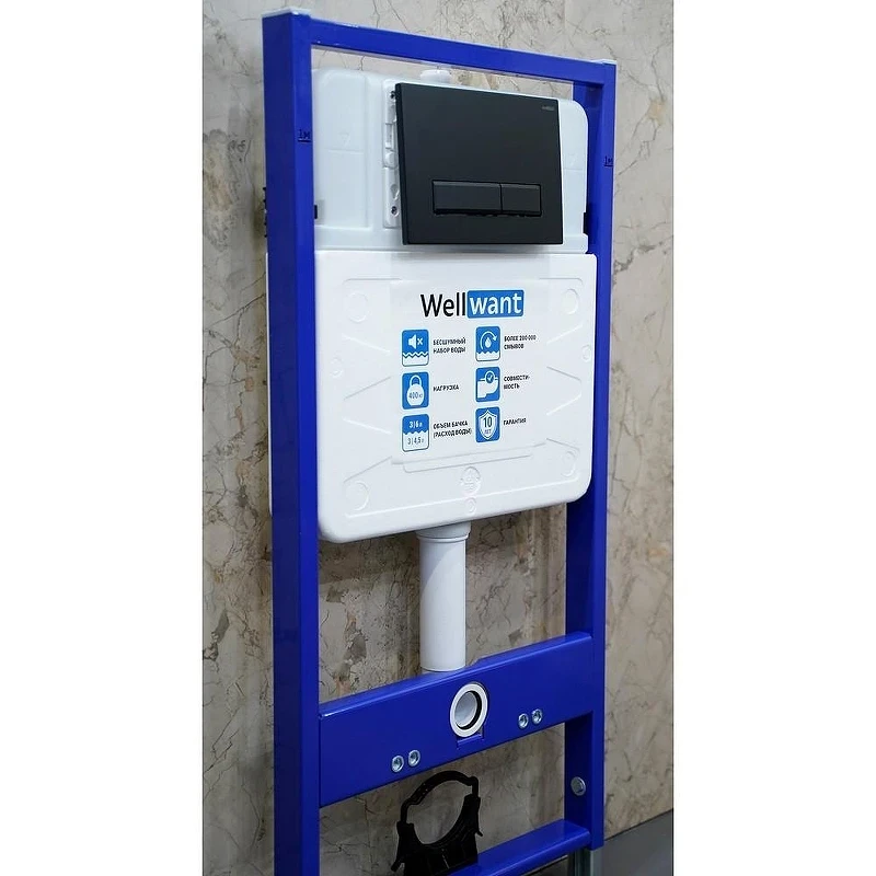 Унитаз с инсталляцией Ceramicanova Union CN4009T + WellWant Standart 50 WWISI111BB с сиденьем Микролифт и Черной матовой клавишей смыва