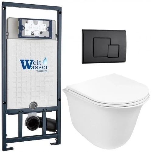 Комплект унитаза с инсталляцией WeltWasser MARBERG 507 + TELBACH 004 GL-WT + MAR 507 SE MT-BL 10000011133 цвет Белый глянцевый с сиденьем Микролифт и клавишей смыва цвет Черный матовый