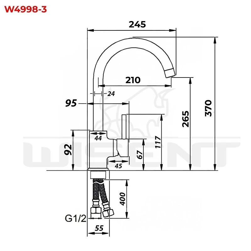Смеситель для кухни Wisent W4998-3-24 цвет Графит