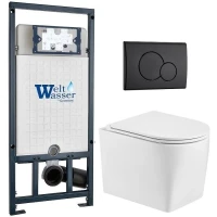 Комплект унитаза с инсталляцией WeltWasser MARBERG 507 + NESENBACH 004 GL-WT + MAR 507 RD MT-BL 10000011725 цвет Белый глянцевый с сиденьем Микролифт и клавишей смыва цвет Черный матовый