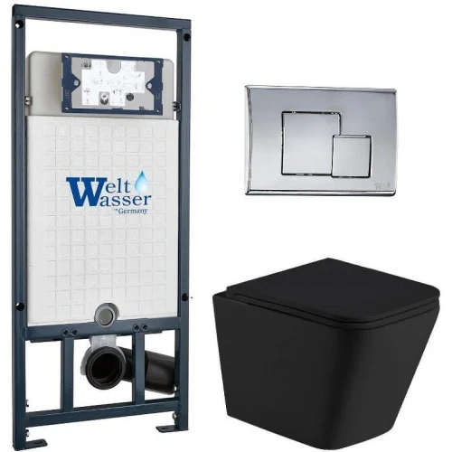 Комплект унитаза с инсталляцией WeltWasser MARBERG 507 + GELBACH 043 MT-BL + MAR 507 SE CR 10000012005 цвет Черный матовый с сиденьем Микролифт и клавишей смыва цвет Хром