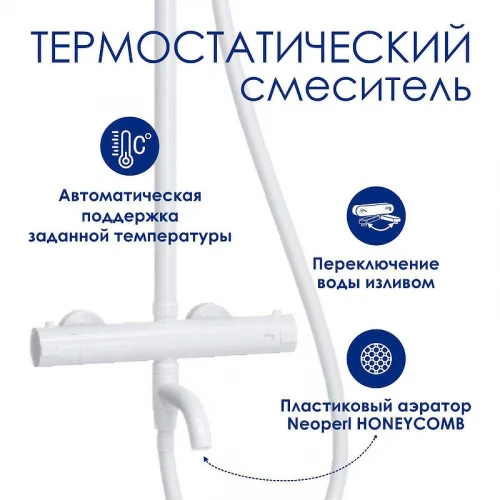 Душевая система WasserKRAFT A188.163.155.WM Thermo с термостатом Белый матовый латунь на стену